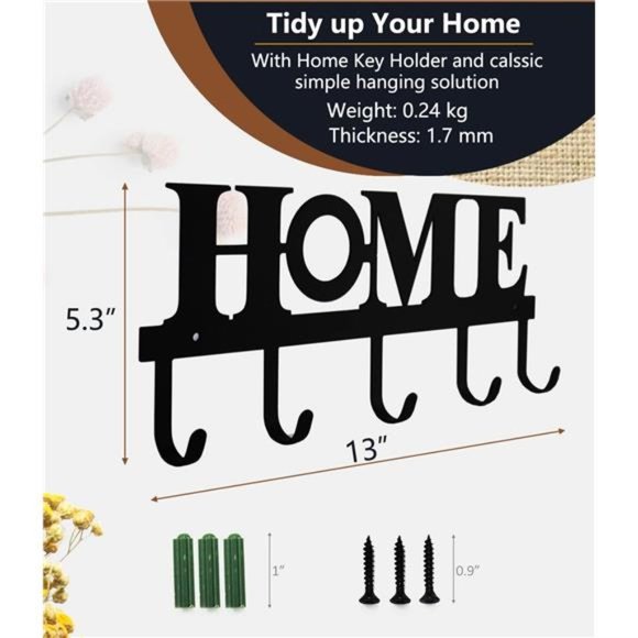 Key Holder Black Metal Wall Mount Vintage Keys Hook Home Decor Rustic Western - Picture 5 of 6